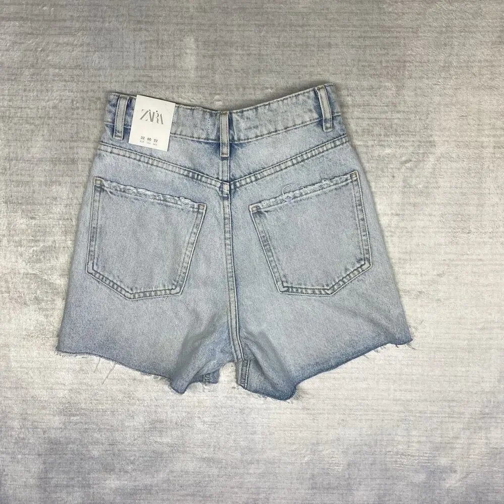 Zara Jean Shorts Womens 00 NEW High Rise Lightwash Casual Beachy Summer Denim